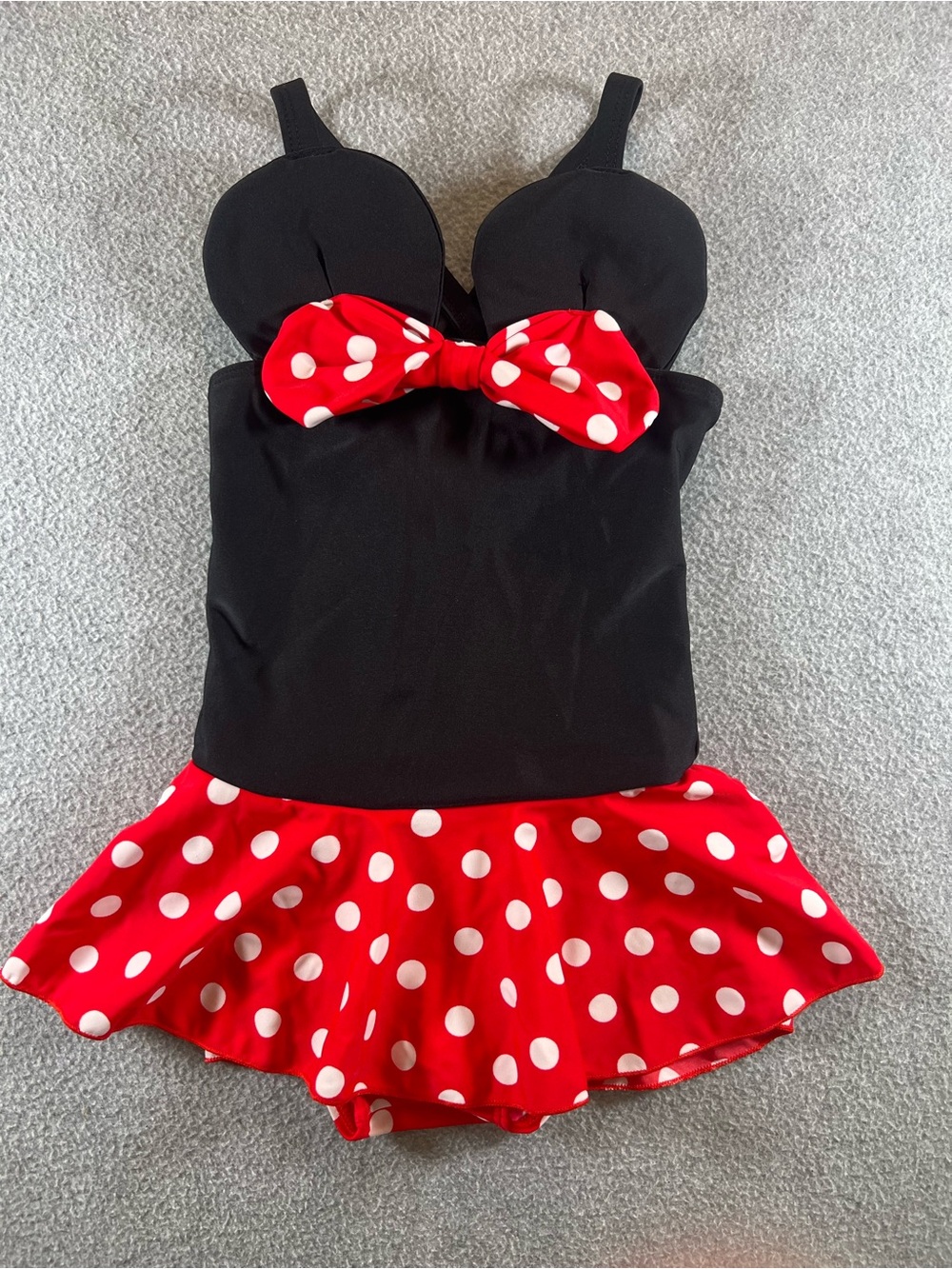 Little Girls Minnie Inspired Polka Dot Skirted One Piece Swimsuit Bow Size S